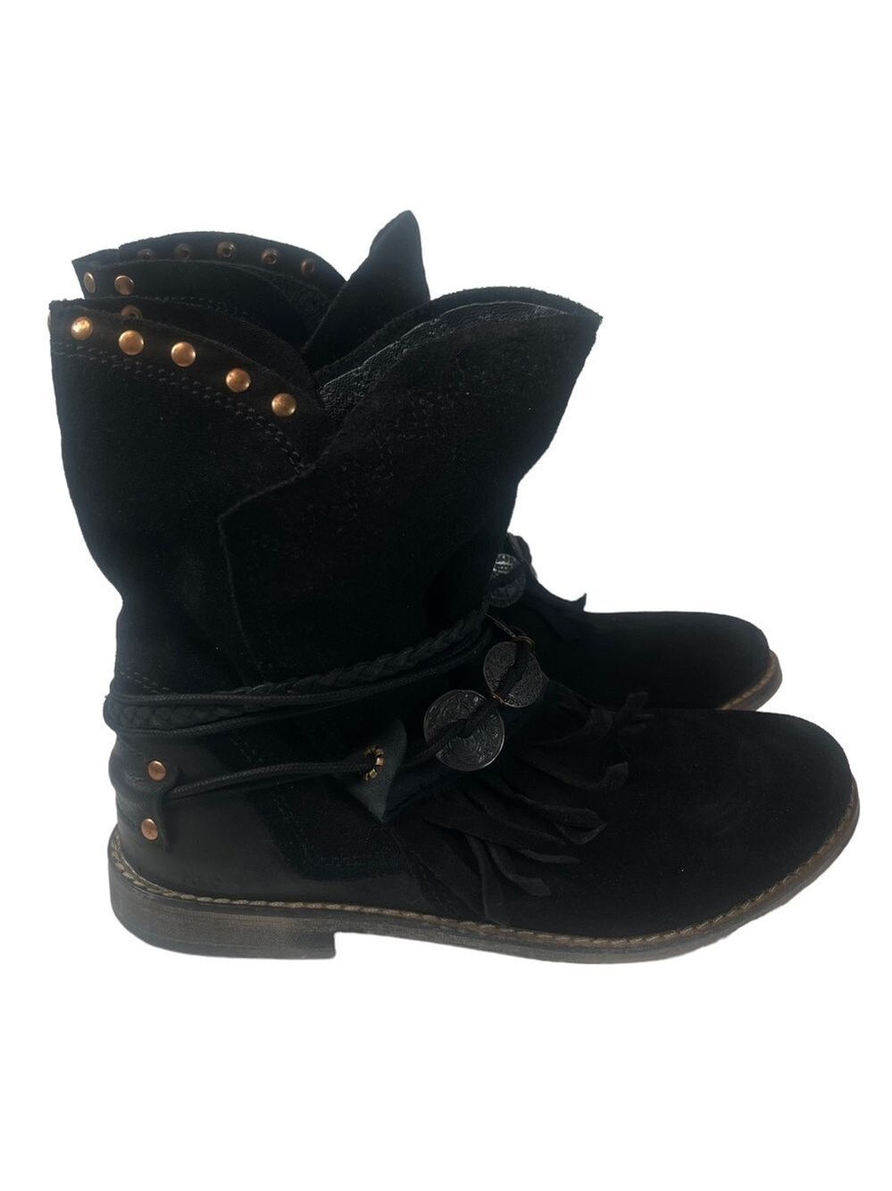 Musse & Cloud Women’s Size 8 Black Suede Slip On Wooden Heel Studded Ankle Boots